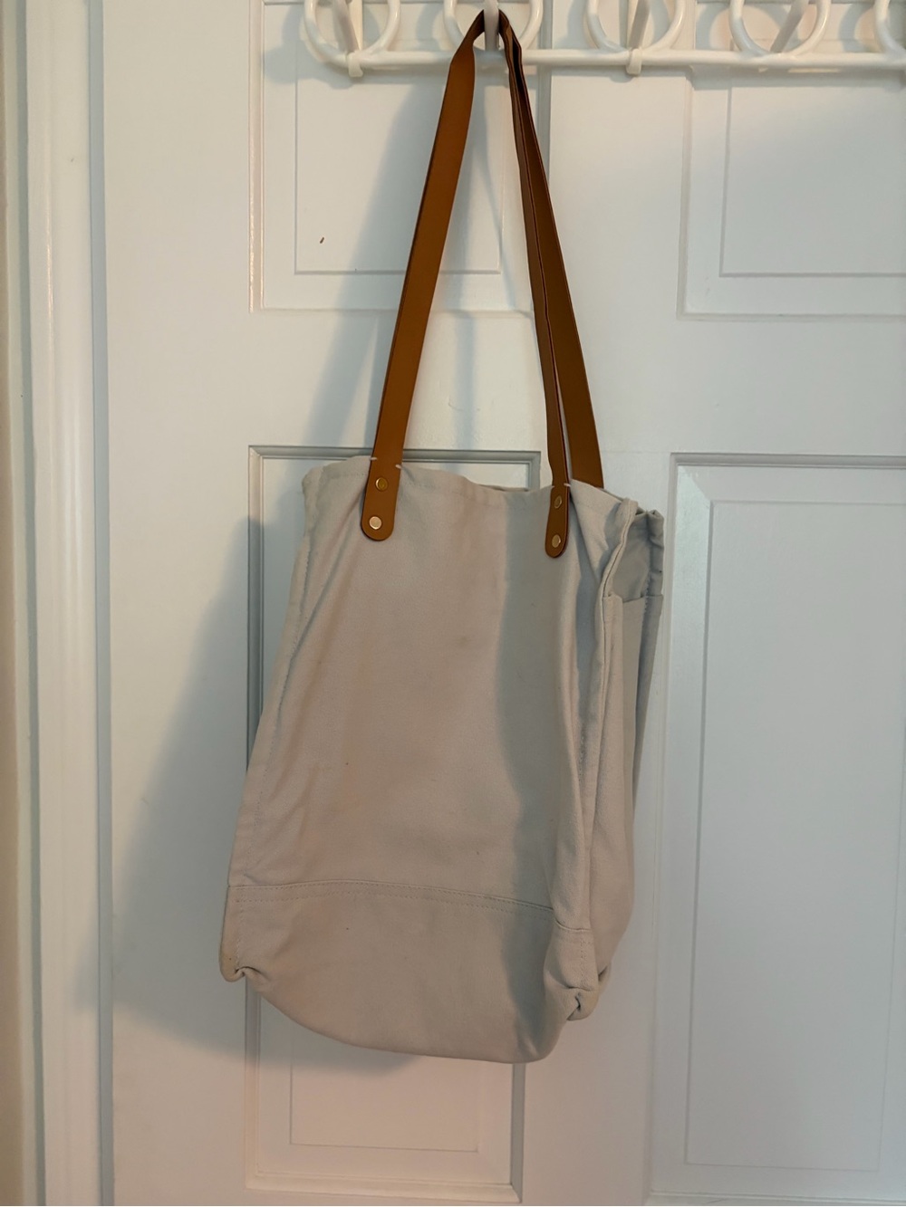 FEED Canvas Tote Bag with Brown Straps - Beige - Picture 3 of 6
